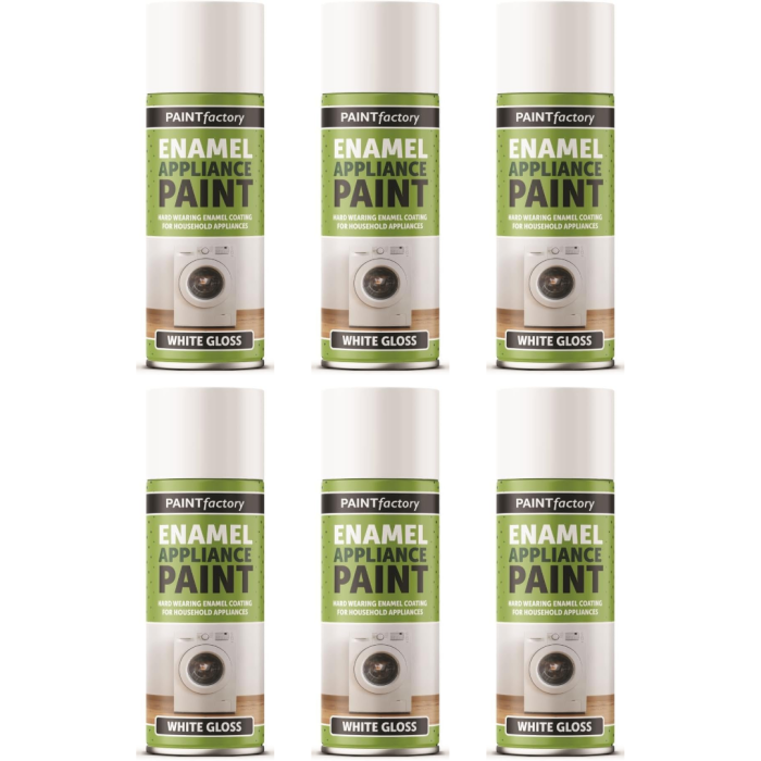 Paint Factory Enamel Appliance Spray Paint Gloss White 400 ML - Pack of 6