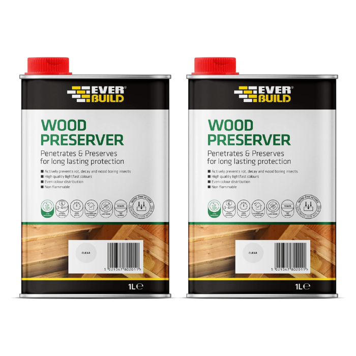 Everbuild Clear Wood Preserver Quick Dry Interior Exterior Treatment 1L - Pack of 2