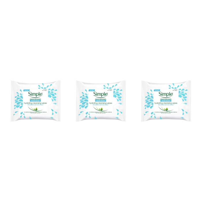 Simple Water Boost Hydrating Cleansing 25 Wipes - Pack of 3