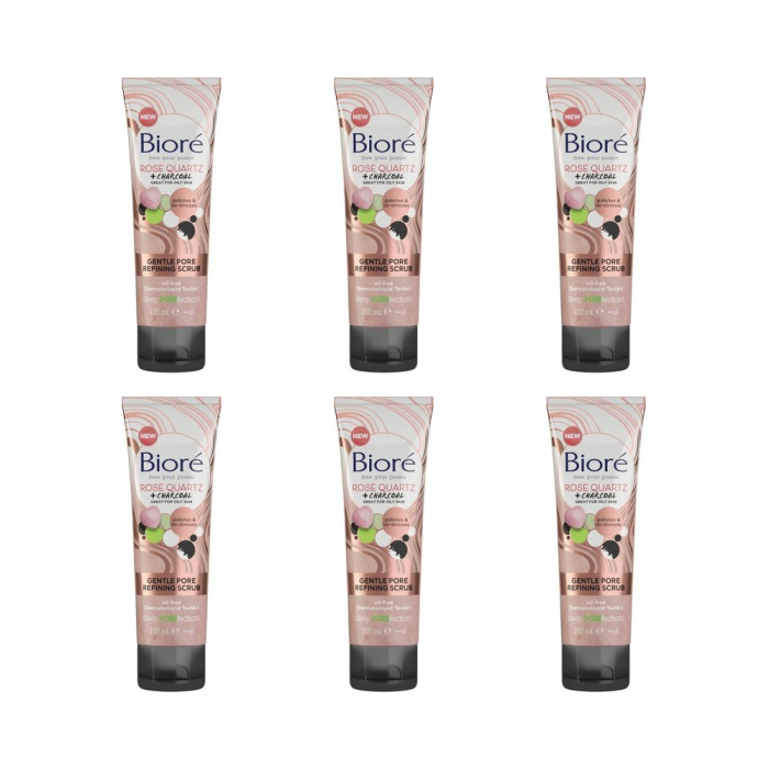 Biore Rose Quartz and Charcoal Face Scrub for Oily Skin 110 ml - Pack of 6