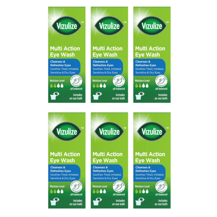Vizulize Multi Action Eye Wash Cleanses and Refreshes Eyes 300ml - Pack of 6