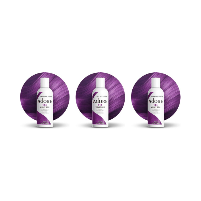 Adore Shining Semi Permanent Hair Colour Violet Gem 118ml - Pack of 3