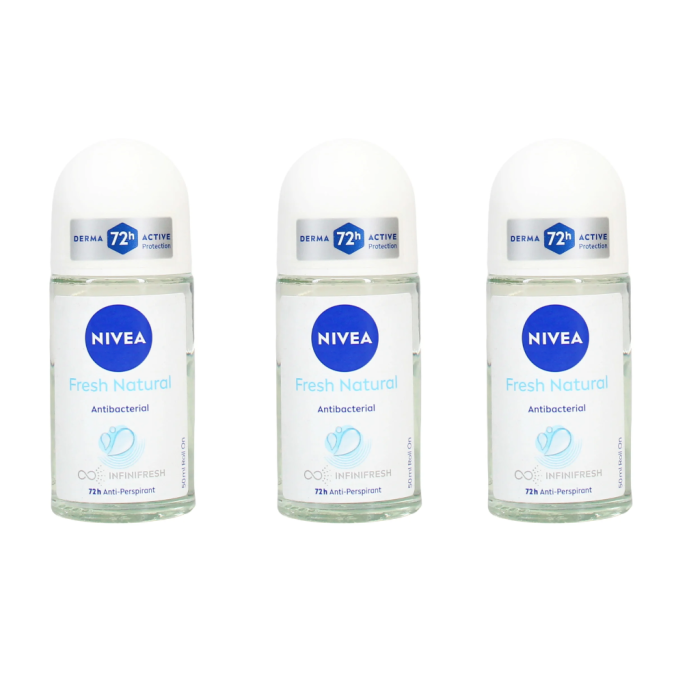 Nivea 72h Fresh Natural Antibacterial Roll On Deodorant 50ml - Pack of 3