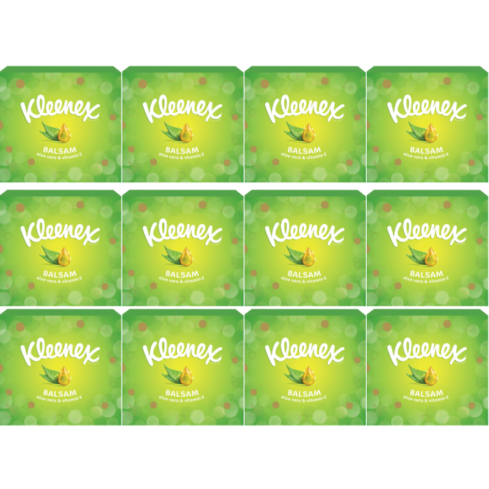 Kleenex Balsam 3-Ply Facial Tissues Soft & Gentle 56 Tissues - Pack of 12
