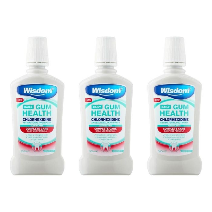 Wisdom Daily Gum Health Chlorhexidine Alcohol Free Mouthwash 500 ML - Pack of 3