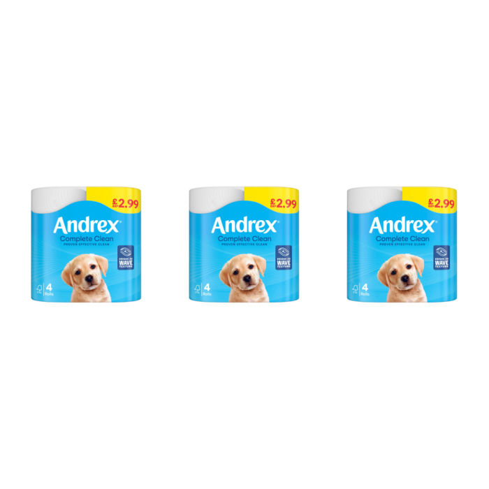 Andrex Complete Clean Toilet Paper Roll 4 Rolls - Pack of 3