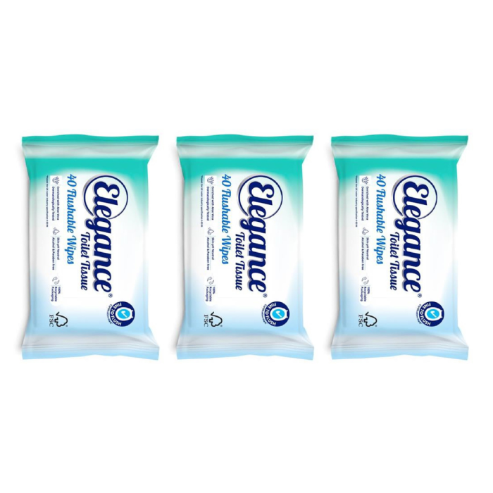 Elegance Flushable Wipes with Aloe Vera Fine to Flush pack of 40 wipes
