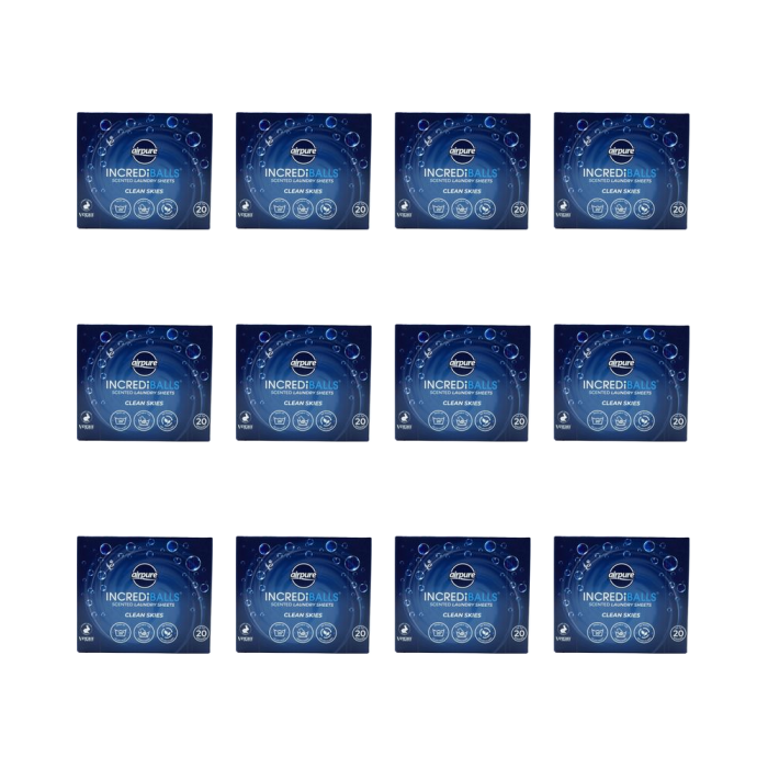 Airpure Incrediballs Laundry Sheets Clean Skies 20 Washes - Pack of 12