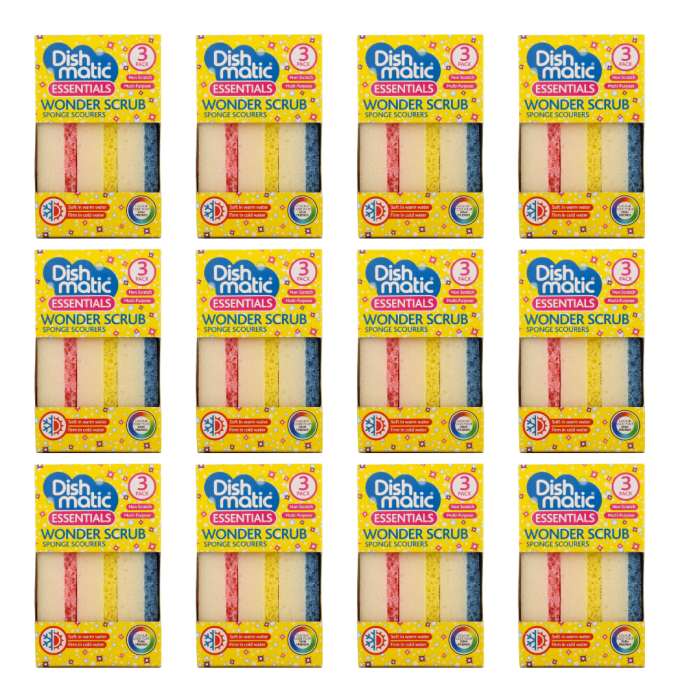 Dishmatic Wonder Scrub Non-Scratch Dual Action Sponge Scourers 3 Pack - Pack of 12