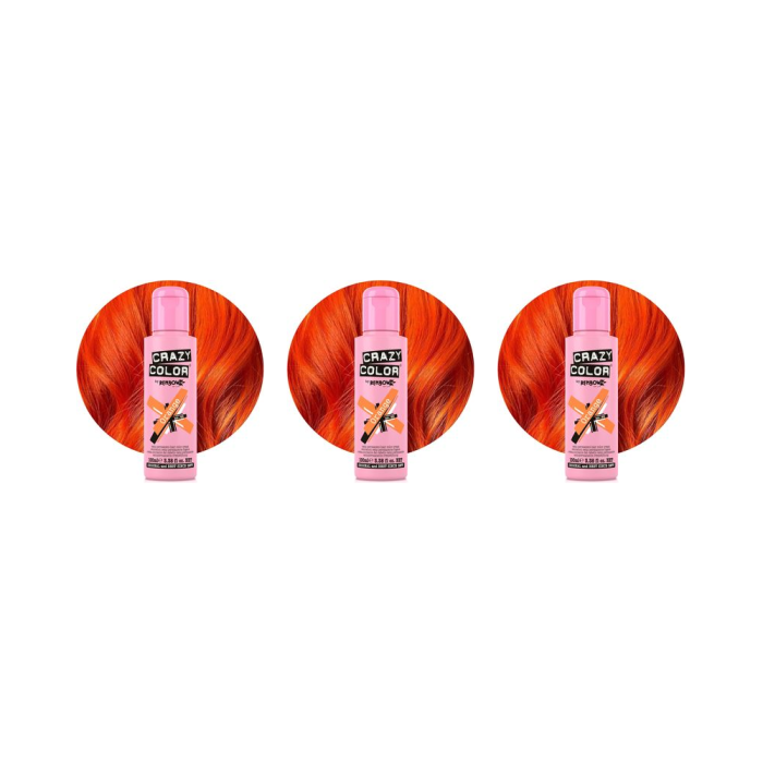 Crazy Color 60 Vibrant Orange Semi-Permanent Hair Color Cream 100ml - Pack of 3