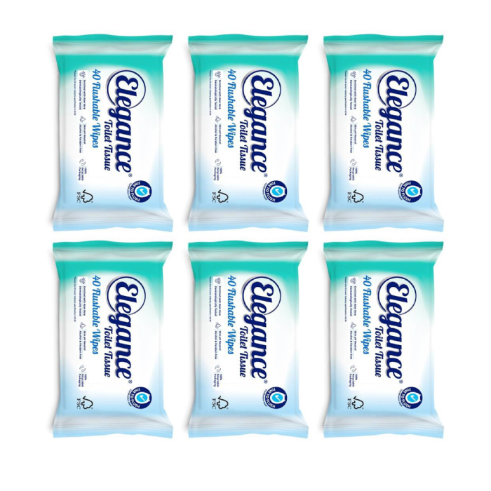 Elegance Flushable Wipes with Aloe Vera Fine to Flush pack of 40 wipes
