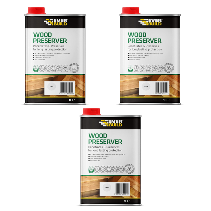 Everbuild Clear Wood Preserver Quick Dry Interior Exterior Treatment 1L - Pack of 3
