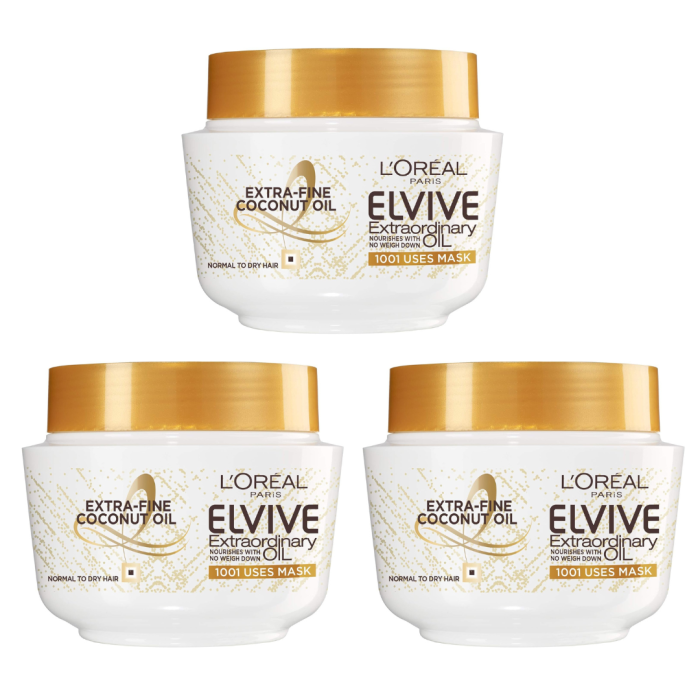 L'Oreal Paris Elvive Extraordinary Oil Coconut Hair Mask Leave-In Conditioner 300ml - Pack of 3