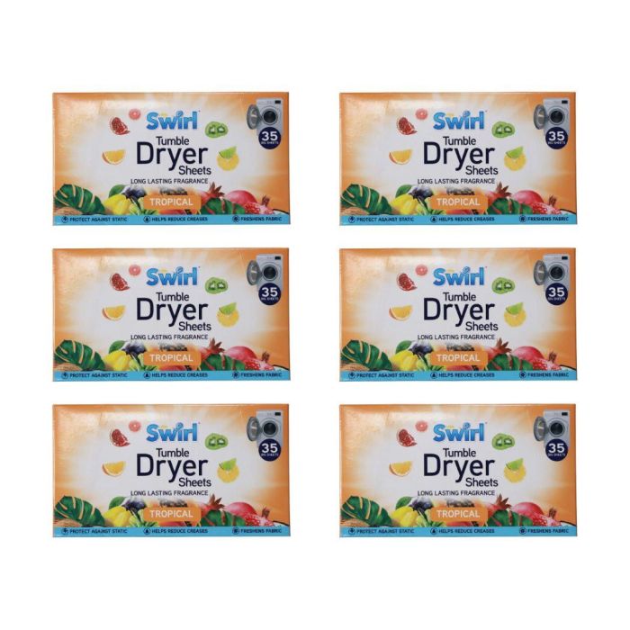 Swirl Tumble Dryer Sheets Tropical 35 PK - Pack of 6