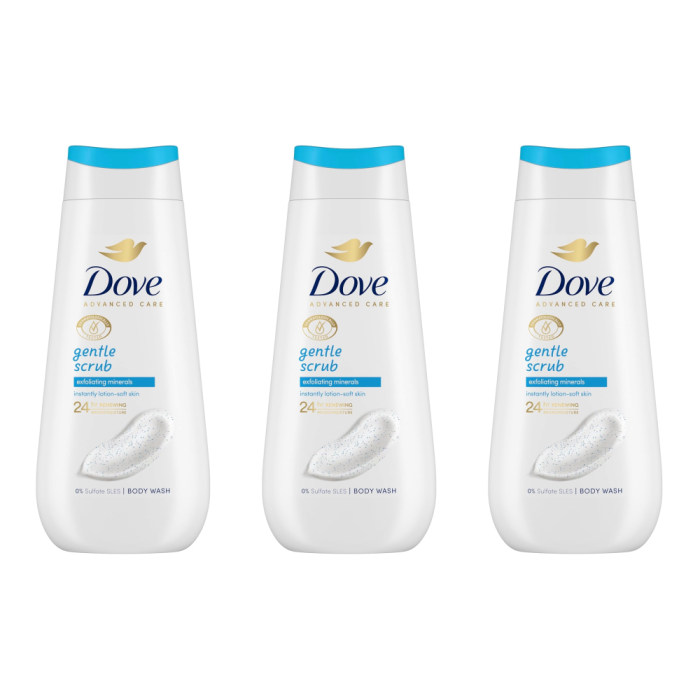 Dove Advanced Care Gentle Scrub Exfoliating Body Wash 225ml - Pack of 3