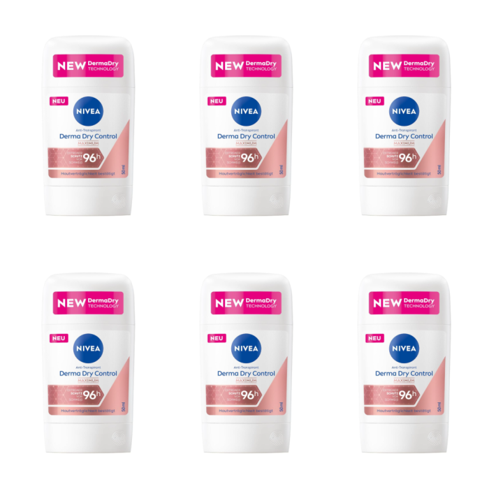 Nivea Derma Dry Control Anti Transpirant Deo Stick 50ml - Pack of 6