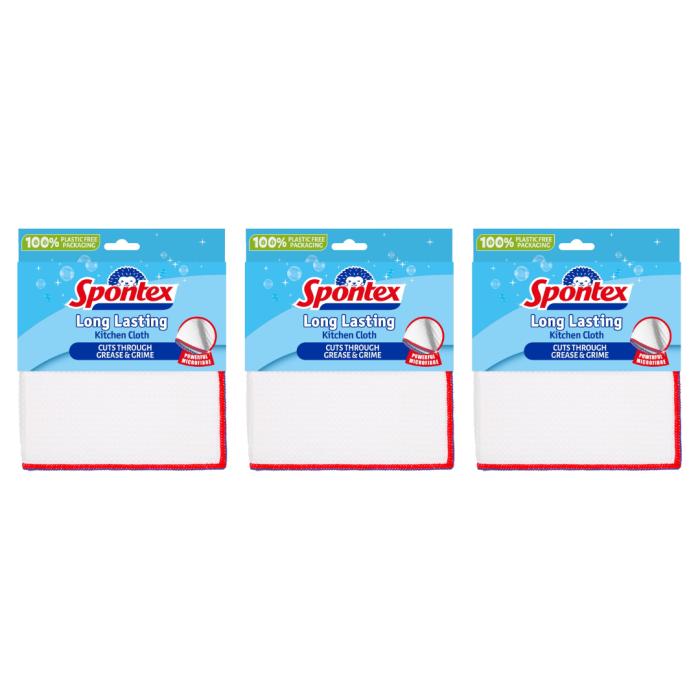 Spontex Long Lasting Kitchen Cleaning Cloth for Washing Up 1 Pack - Pack of 3