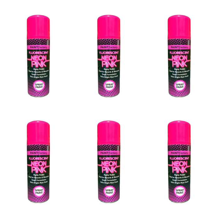 Paint Factory Neon Pink Spray Paint 200ml - Pack of 6