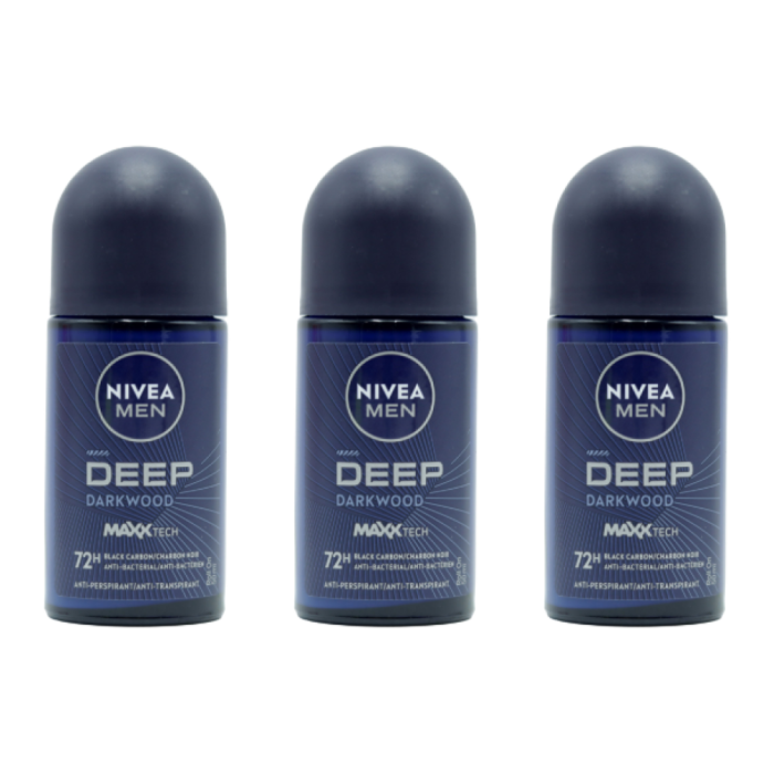 Nivea Men Deep Darkwood Anti-Perspirant Roll On Deodorant 50ml - Pack of 3
