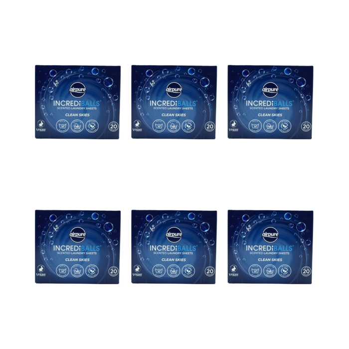 Airpure Incrediballs Laundry Sheets Clean Skies 20 Washes - Pack of 6