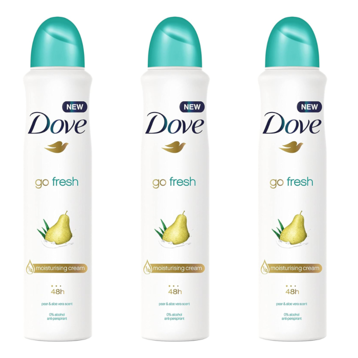 Dove Go Pear and Aloe Vera Scent Deodorant Spray 250ml - Pack of 3