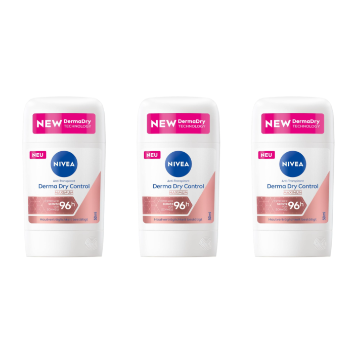 Nivea Derma Dry Control Anti Transpirant Deo Stick 50ml - Pack of 3