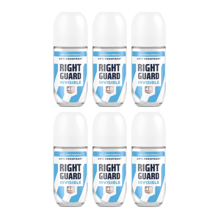 Right Guard Invisible Women Anti Perspirant Deodorant Roll On 50ml - Pack of 6
