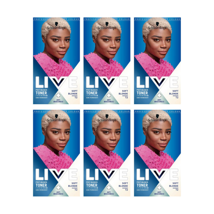 Schwarzkopf Live T2 Soft Blonde Toner Anti Brass Semi Permanent - Pack of 6