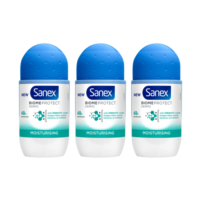 Sanex Biome Protect Dermo Moisturising Roll‑On Deodorant 50ml - Pack of 3