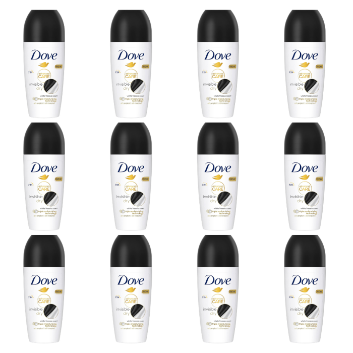 Dove Advanced Care Invisible Dry Anti-Perspirant Roll On Deodorant 50ml x 12