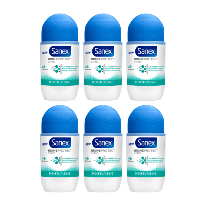 Sanex Biome Protect Dermo Moisturising Roll‑On Deodorant 50ml - Pack of 6