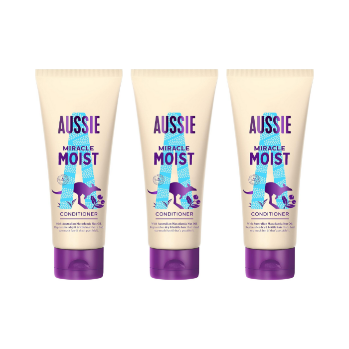 Aussie Miracle Moist Conditioner Dry Brittle Hair 200ml - Pack of 3