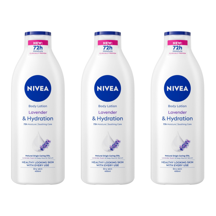 Nivea Lavender Body Lotion Moisturising Skincare Lotion 400ml - Pack of 3