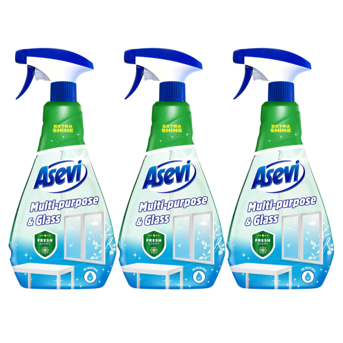 Asevi Multi-Purpose Glass & Window Cleaner Spray 750ml - Pack of 3