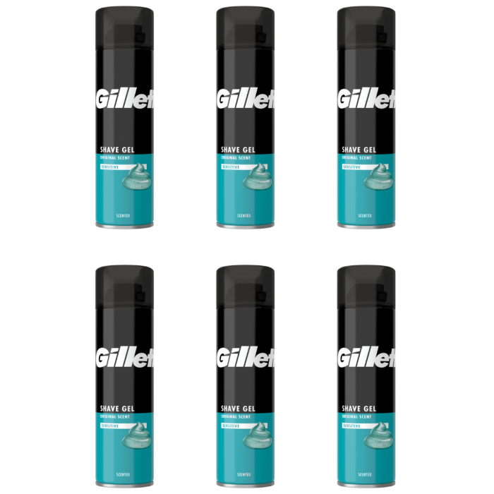 Gillette Classic Sensitive Skin Shaving Gel 200ml - Pack of 6