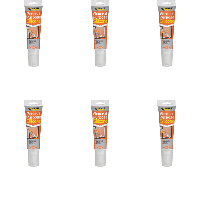 Everbuild General Purpose Silicone Sealant Clear 80ml - Pack of 6