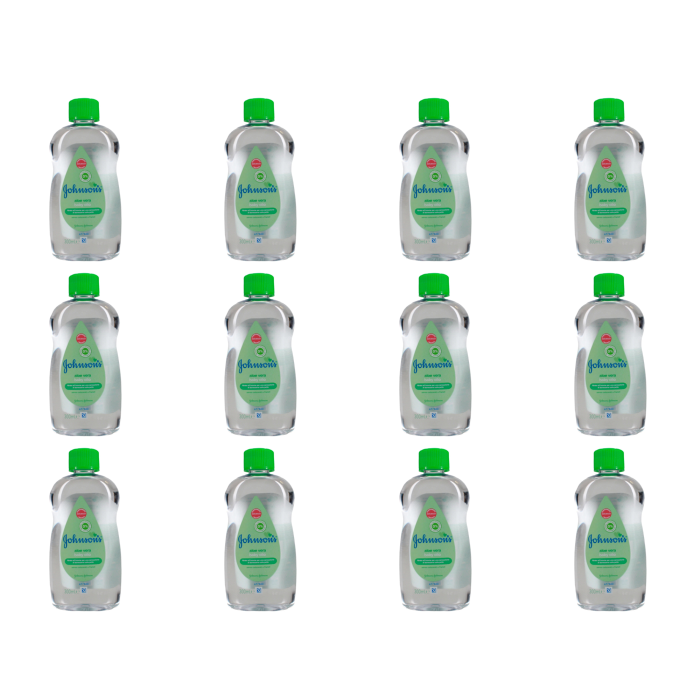 Johnson's Baby Aloe Vera Oil 300ml bottle on a clean nursery shelf
