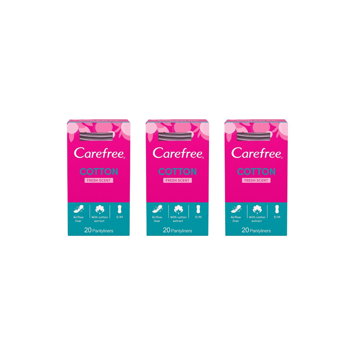Carefree Cotton Pantyliners Fresh Scent 20 Pack - Pack of 3