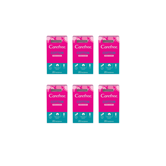 Carefree Cotton Pantyliners Fresh Scent 20 Pack - Pack of 6