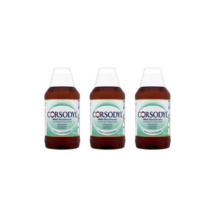 Corsodyl Mint Mouthwash Treats Gums Problems 300ml - Pack of 3