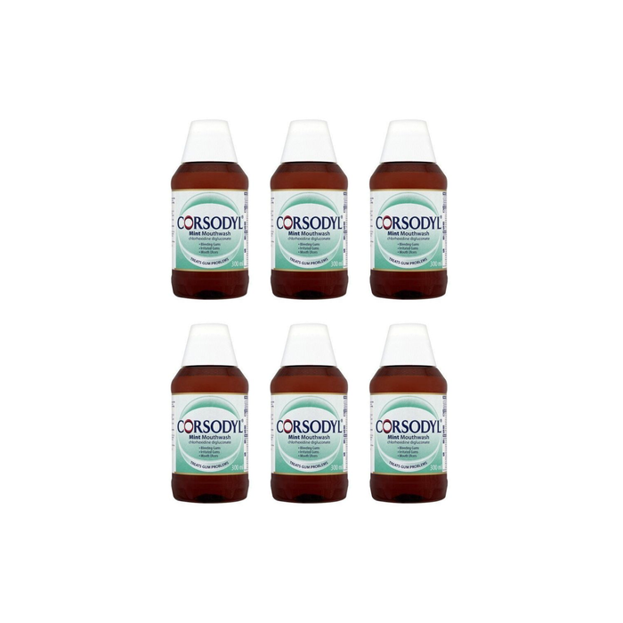 Corsodyl Mint Mouthwash Treats Gums Problems 300ml - Pack of 6