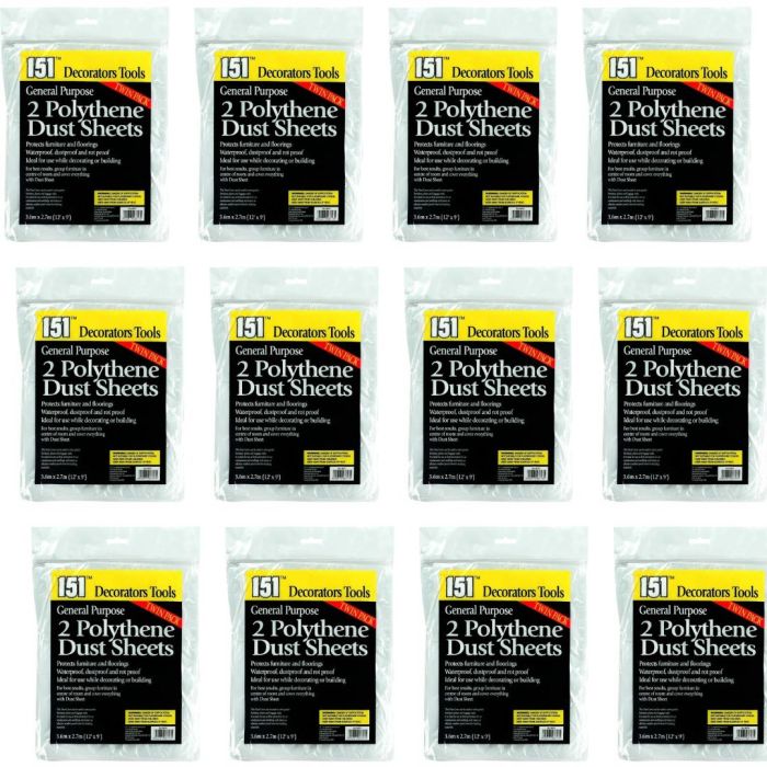 151 General Purpose 2 Polythene Dust Sheets 3.6m x 2.7m - Pack of 12