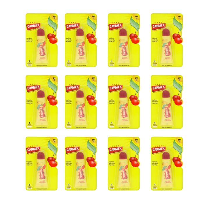 Carmex Cherry Moisturising Lip Balm Tube SPF 15 10g - Pack of 12