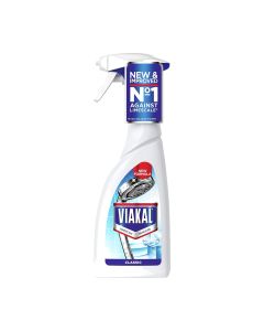 Viakal Classic Limescale Remover Spray 500ml bottle on a clean bathroom surface
