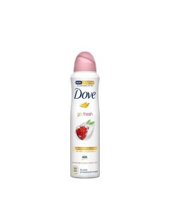 Dove Go Fresh Pomegranate Antiperspirant Deodorant Spray 250ml can on bathroom shelf
